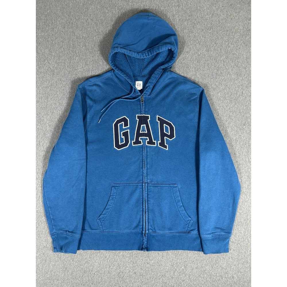Gap Full Zip Hoodie Mens Blue Arch Logo Sweatshirt Sz L